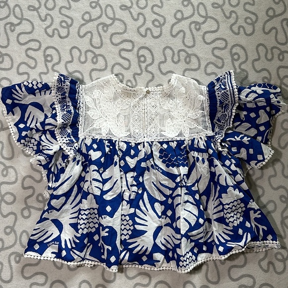 Farm Rio Jungle Scarf Ruffle Lace Blouse - Picture 2 of 7